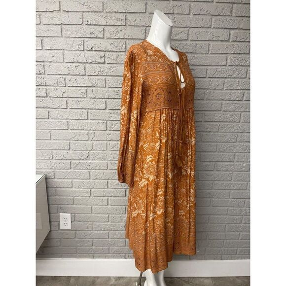 NWT R. Vivimos Boho Tie Front Tassel Balloon Sleeve Ankle Dress Size S - Picture 8 of 13